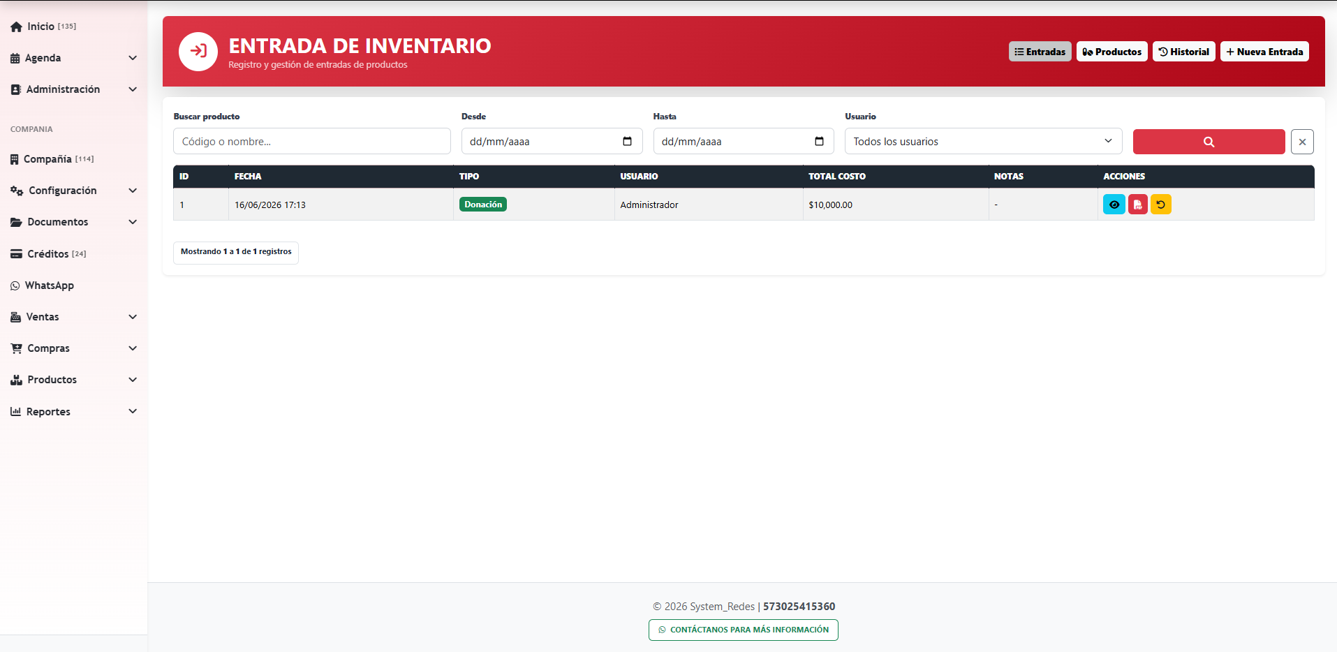 Entrada de Inventario